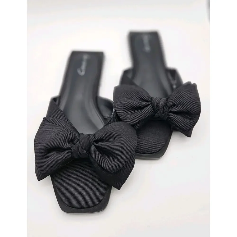 Circus by Sam Edelman Black Bow Slip-On Slide Fabric Sandals sz 6.5 - Picture 1 of 6